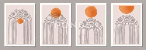 Trendy set of abstract aesthetic minimalist hand drawn contemporary backgrounds Stock Illustration