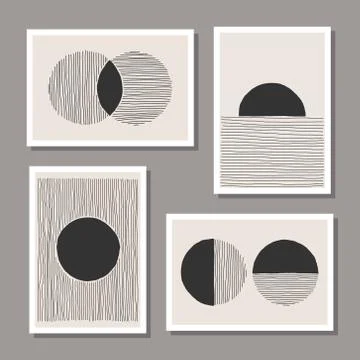 Trendy set of abstract creative minimal artistic hand sketched compositions Stock Illustration