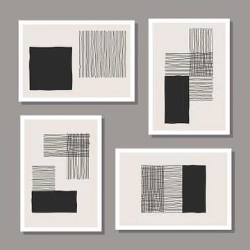 Trendy set of abstract creative minimal artistic hand sketched compositions Illustrazione stock