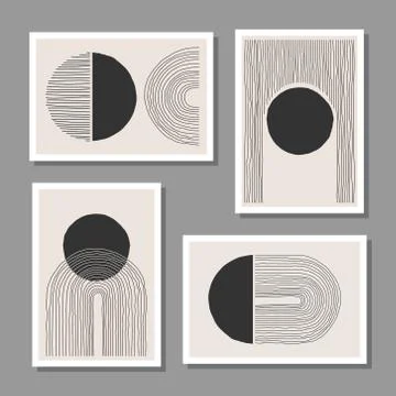 Trendy set of abstract creative minimal artistic hand sketched compositions Illustrazione stock