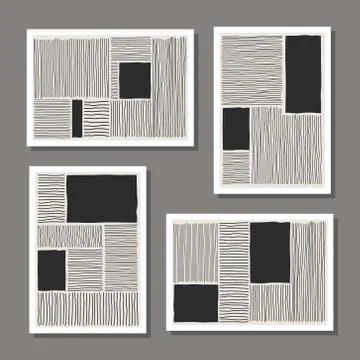 Trendy set of abstract creative minimal artistic hand sketched compositions Illustrazione stock