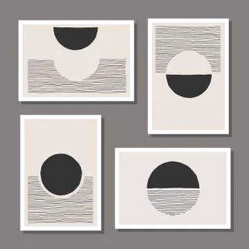 Trendy set of abstract creative minimal artistic hand sketched compositions Stock Illustration