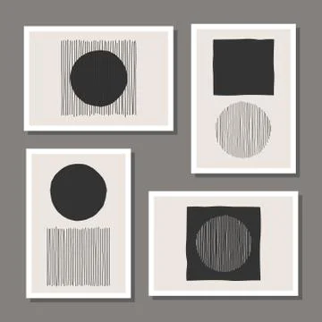 Trendy set of abstract creative minimal artistic hand sketched compositions Stock Illustration