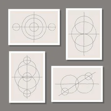 Trendy set of abstract creative minimal artistic hand sketched compositions Stock Illustration