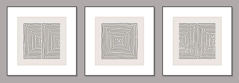 Trendy set of abstract creative minimal artistic hand sketched compositions Stock Illustration
