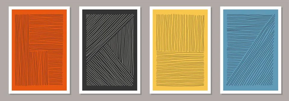 Trendy set of abstract creative minimal artistic hand sketched compositions Stock Illustration