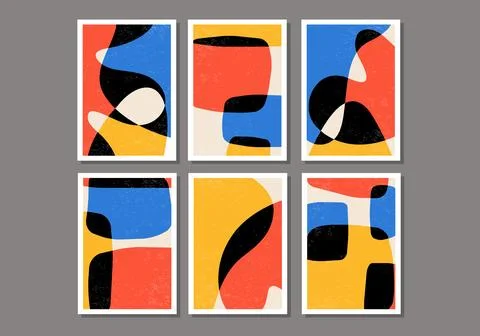 Trendy set of abstract creative minimal organic artistic compositions Stock Illustration