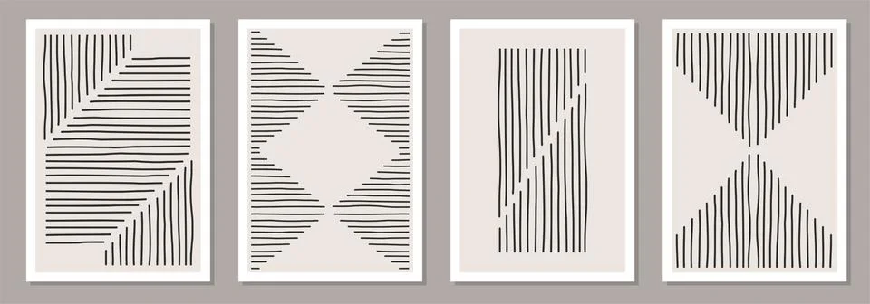 Trendy set of abstract creative minimalist artistic hand drawn composition Illustrazione stock