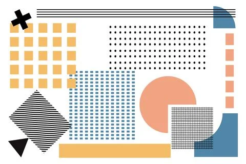 Trendy set geometric elements memphis art collage. Modern style texture, pattern Stock Illustration