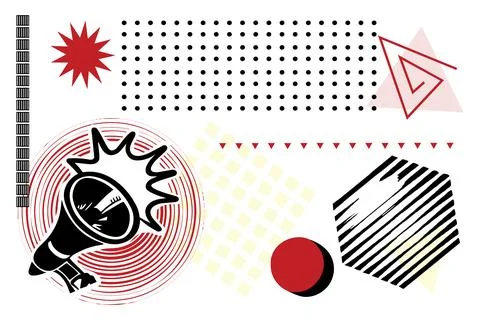 Trendy set geometric elements memphis art collage. Modern style texture, pattern Illustrazione stock