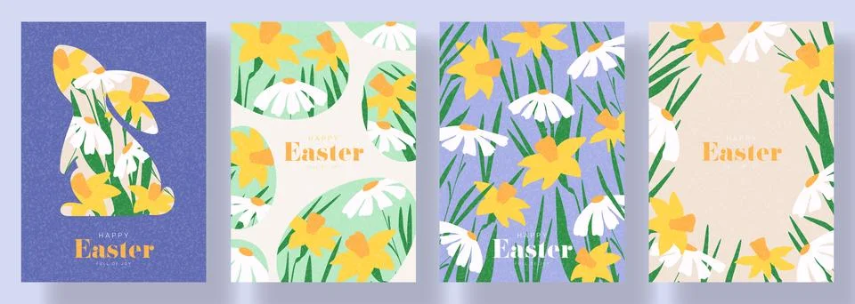Trendy set of Happy Easter posters イラスト素材