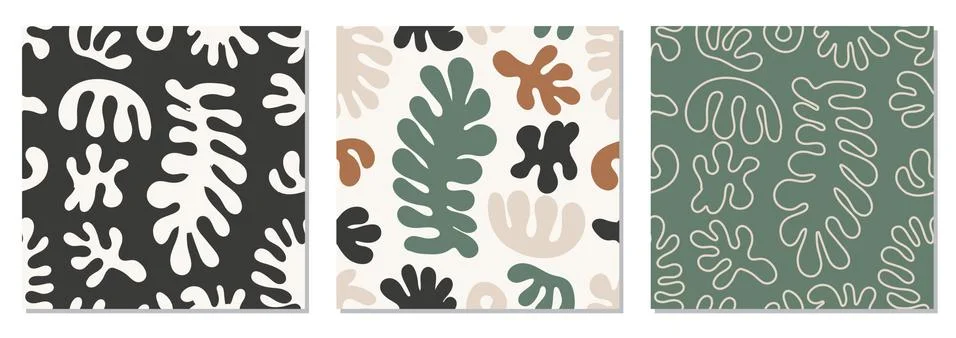 Trendy set of seamless pattern with abstract organic cut out Matisse shapes Stock Illustration