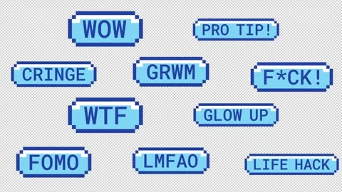 Trendy slang retro pixel buttons animation set Stock Footage 334775988