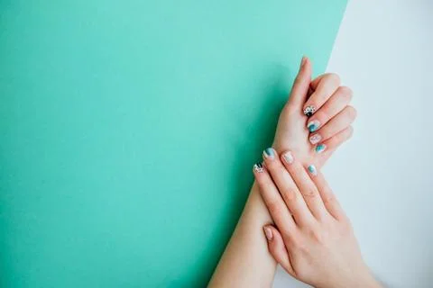 Trendy spring manicure Stock Photos