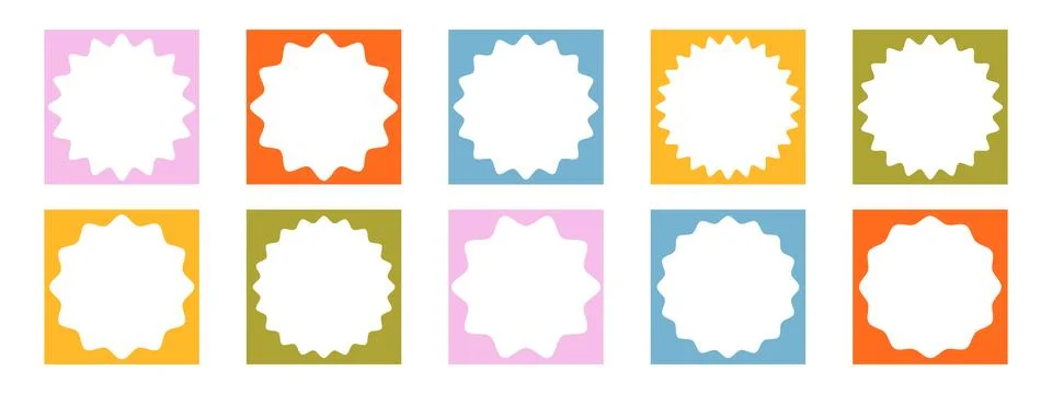 Trendy square frames with zigzag edges. Set of wave and curvy borders. Mode.. Stock Illustration