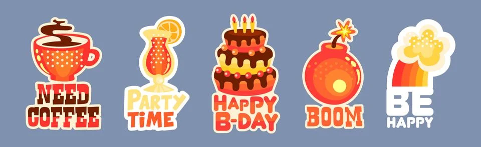 Trendy Sticker and Patch with Cool Inscription Vector Set Illustrazione stock