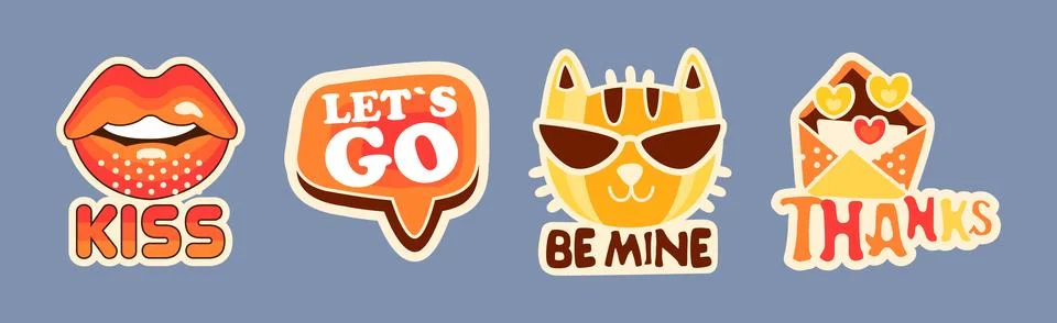 Trendy Sticker and Patch with Cool Inscription Vector Set Stock Illustration