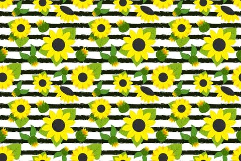 Trendy striped sunflower vector pattern Stock Illustration