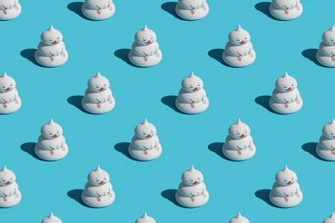 Trendy sunlight pattern made with funny snowmen on blue background, as a back Stock Photos