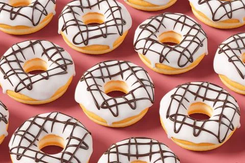 Trendy sunlight Summer pattern made with glazed donut with sprinkles on a pin Stock Photos
