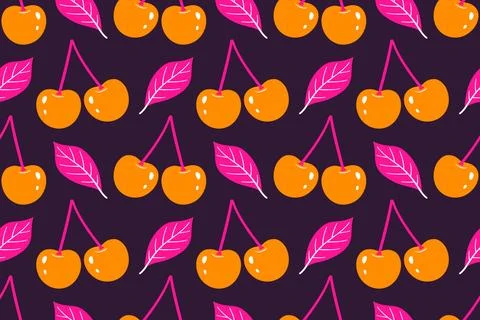 Trendy synthwave botanical background with vibrant orange berries Stockillustratie