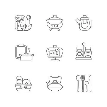 Trendy tableware linear icons set Stock Illustration