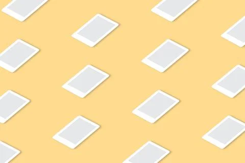 Trendy technologic pattern made with white ebook on bright light blue backgro Stock Photos