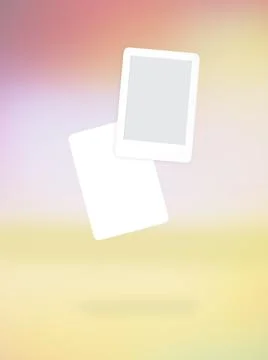 Trendy technological white e-book floating on bright light colorful backgroun Foto stock