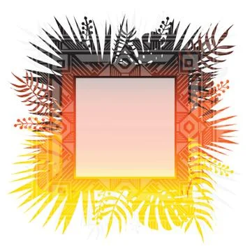 Trendy template with gradient backgrounds and tropical leaves. Stock Illustration