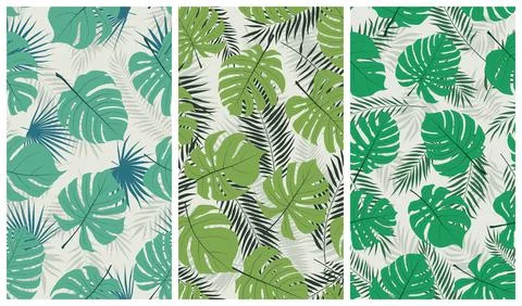 Trendy tropical seamless pattern with exotic jungle leaves monstera and palm  Stock Illustration
