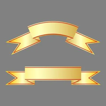 Trendy two Flat Gold Vector Ribbon banners with scarlet strips on the side Stock Illustration