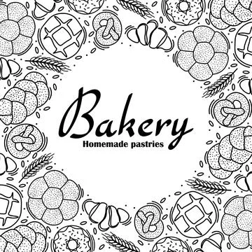 Trendy vector design for bakery or cafe.Illustrations of buns, bread,baguette Stock Illustration