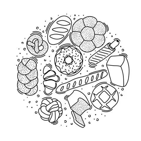Trendy vector design for bakery or cafe.Illustrations of buns, bread,baguette Stock Illustration