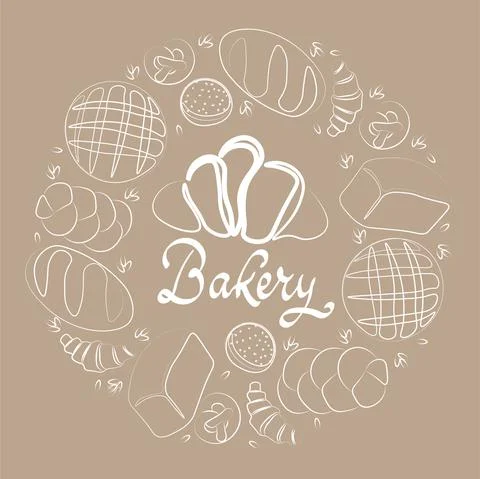 Trendy vector design for bakery or cafe.Illustrations of buns, bread,baguette Stock Illustration