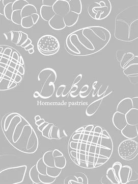 Trendy vector design for bakery or cafe.Illustrations of buns, bread,baguette Stock Illustration