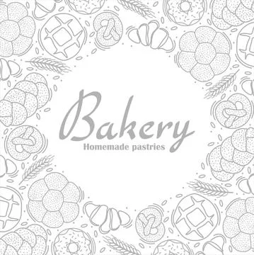 Trendy vector design for bakery or cafe.Illustrations of buns, bread,baguette Stock Illustration