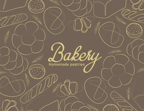 Trendy vector design for bakery or cafe.Illustrations of buns, bread,baguette Illustrazione stock