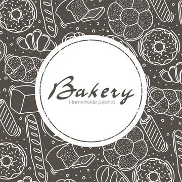Trendy vector design for bakery or cafe.Illustrations of buns, bread,baguette Stock Illustration