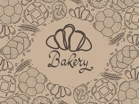 Trendy vector design for bakery or cafe.Illustrations of buns, bread,baguette Stock Illustration