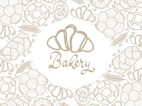Trendy vector design for bakery or cafe.Illustrations of buns, bread,baguette Illustrazione stock