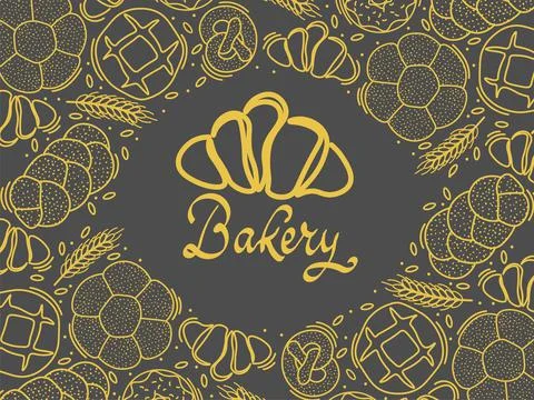 Trendy vector design for bakery or cafe.Illustrations of buns, bread,baguette Stock Illustration