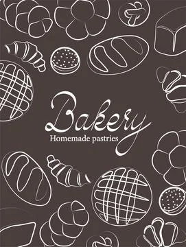 Trendy vector design for bakery or cafe.Illustrations of buns, bread,baguette Stock Illustration