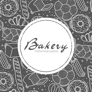 Trendy vector design for bakery or cafe.Illustrations of buns, bread,baguette Stock Illustration