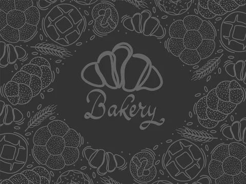 Trendy vector design for bakery or cafe.Illustrations of buns, bread,baguette Stock Illustration