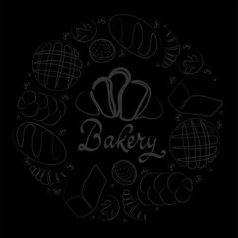 Trendy vector design for bakery or cafe.Illustrations of buns, bread,baguette Stock Illustration