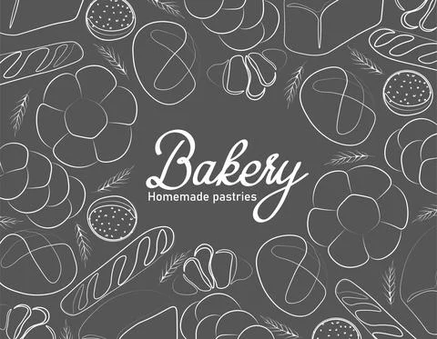 Trendy vector design for bakery or cafe.Illustrations of buns, bread,baguette Stock Illustration