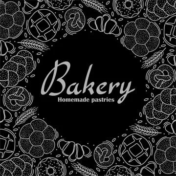 Trendy vector design for bakery or cafe.Illustrations of buns, bread,baguette Stock Illustration
