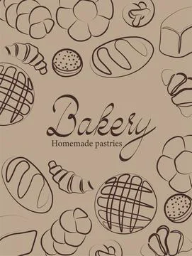 Trendy vector design for bakery or cafe.Illustrations of buns, bread,baguette Stock Illustration