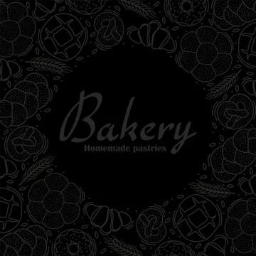 Trendy vector design for bakery or cafe.Illustrations of buns, bread,baguette Stock Illustration