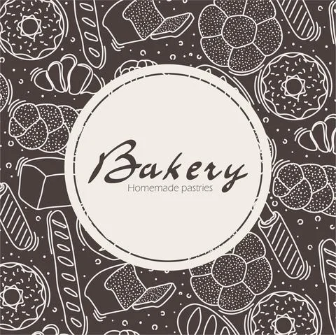 Trendy vector design for bakery or cafe.Illustrations of buns, bread,baguette Stock Illustration